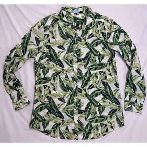 J. McLaughlin Lois Long Sleeve Blouse‎ Green Palm Print Size Large Tropical